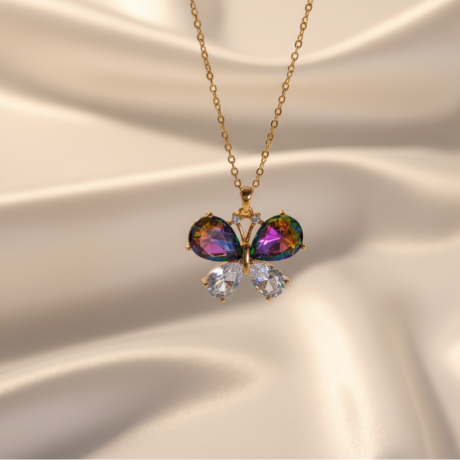 Purple Crystal Butterfly Necklace