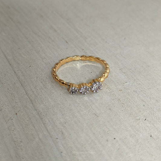 Three Gemstone Gold Cubic Ring