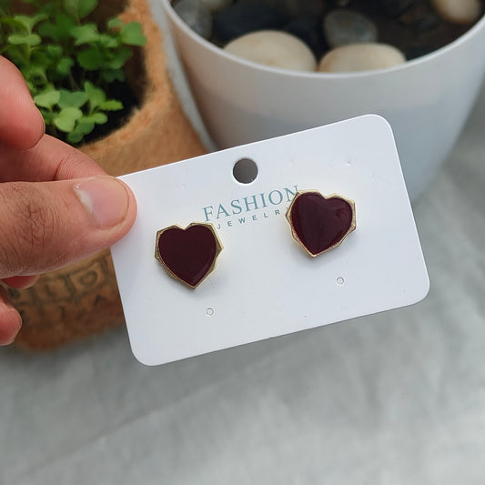 Maroon Heart Stud Earrings