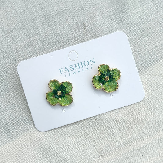 Green Enamel Flower Stud Earrings