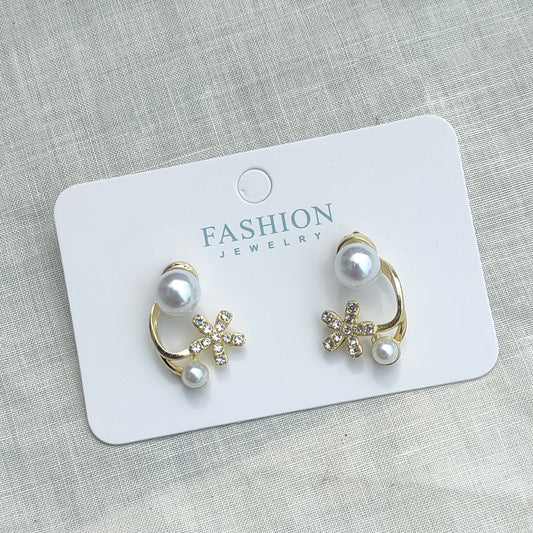 Pearl and Crystal Flower Ear Jacket Earrings