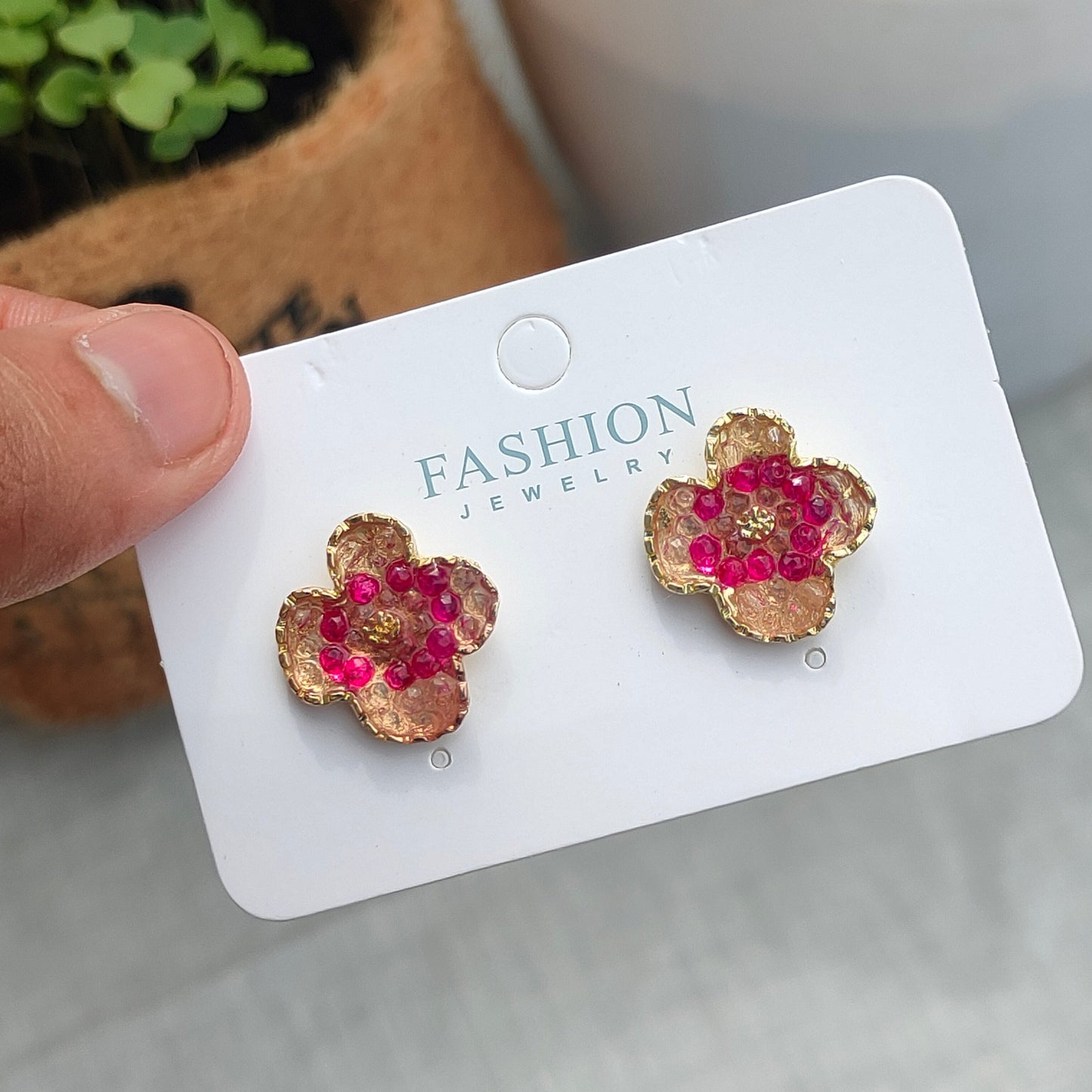 Red Enamel Flower Stud Earrings