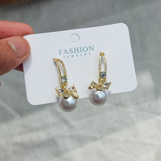 Pearl Bow Drop Earrings