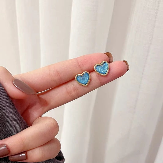Heart-Shaped Blue Stud Earrings