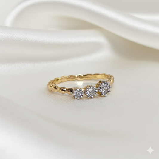Three Gemstone Gold Cubic Ring