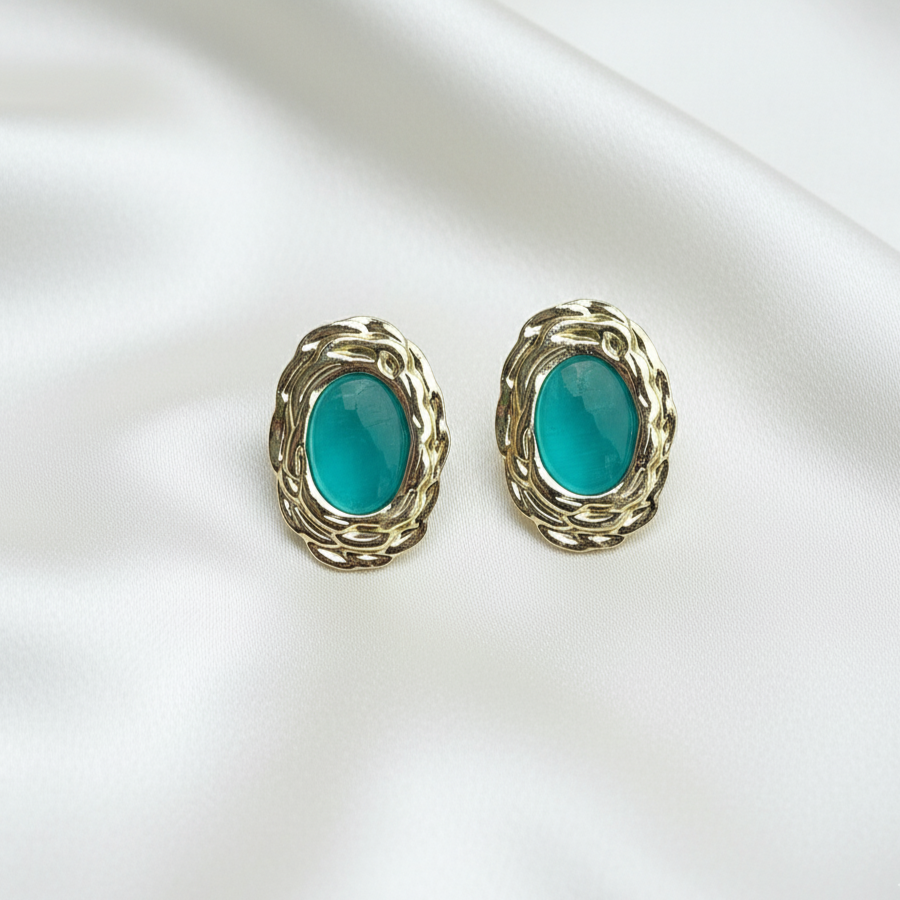 Vintage-Style Oval Turquoise Earrings