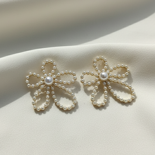 Floral Pearl Stud Earrings