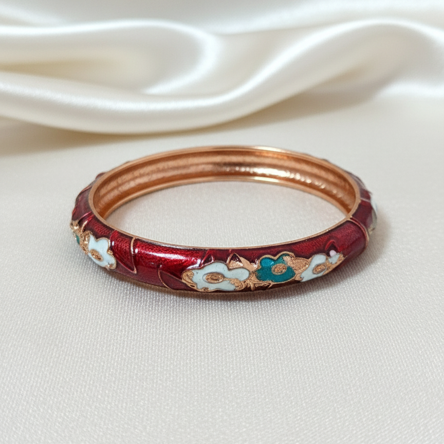 Thin Noir Bloom Enamel Bangle