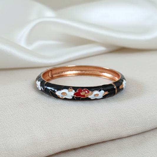 Thin Noir Bloom Enamel Bangle