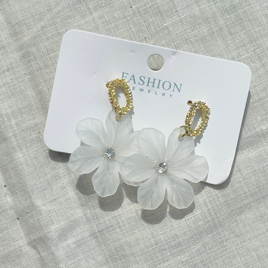 Transparent White Flower Stud Earrings
