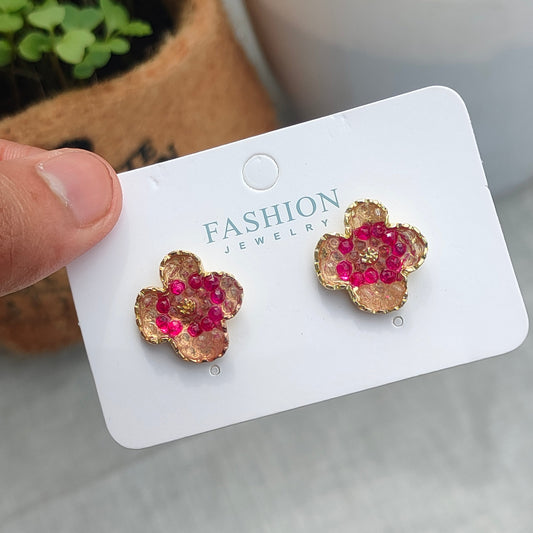Red Enamel Flower Stud Earrings