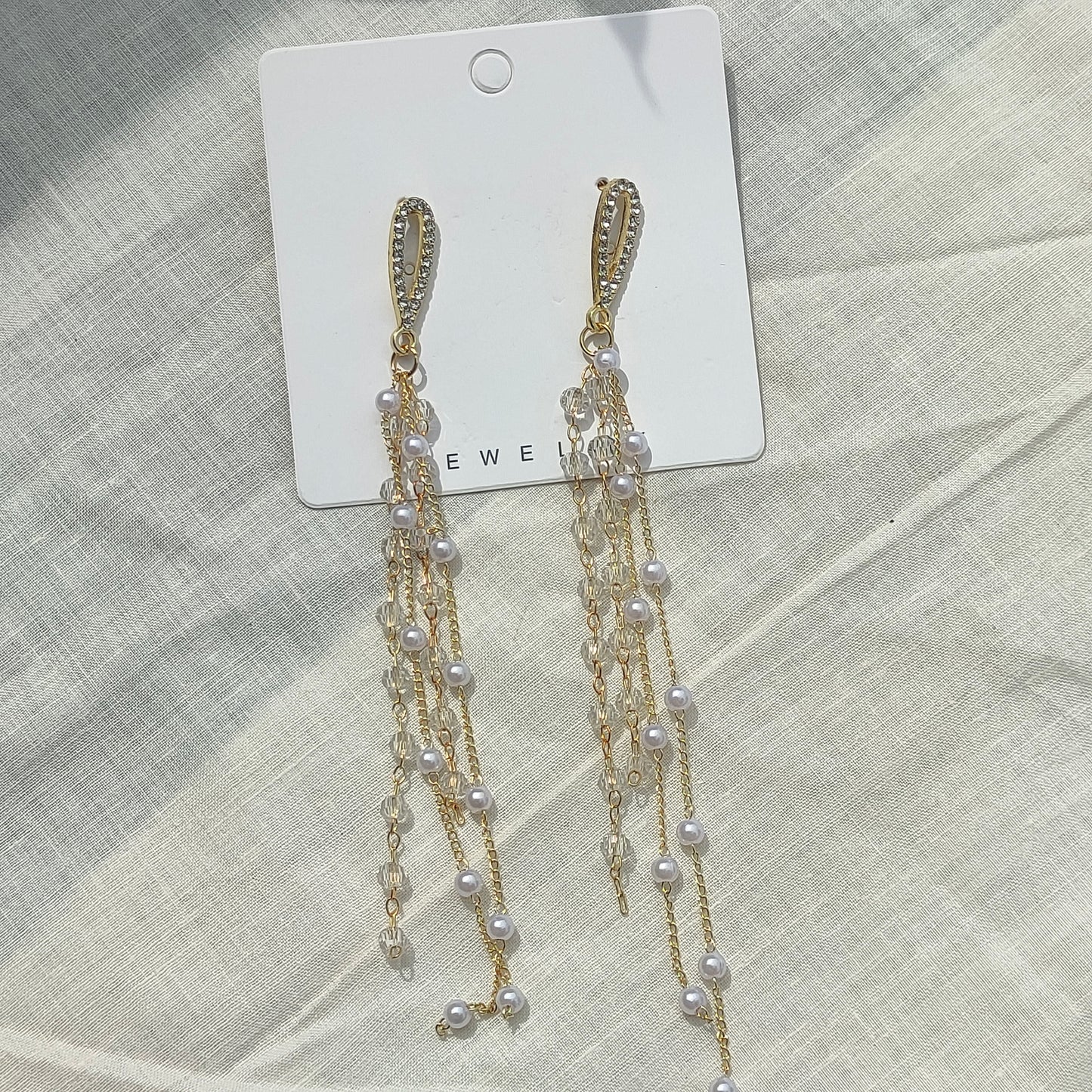 Pearl and Crystal Tassel Drop Earrings