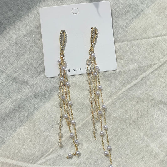 Pearl and Crystal Tassel Drop Earrings