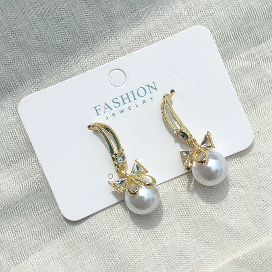 Pearl Bow Drop Earrings