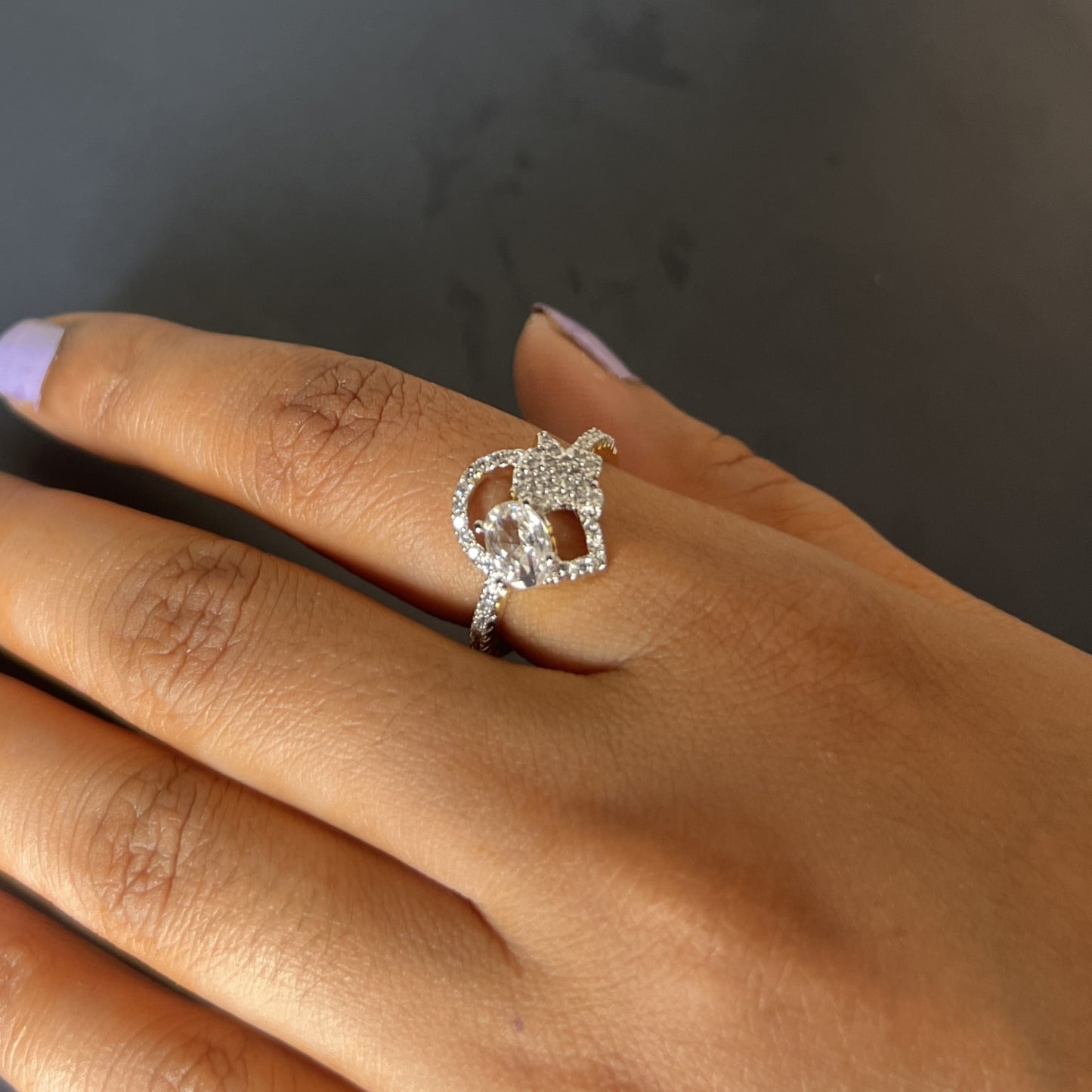 Central Oval-Cut Diamond Ring