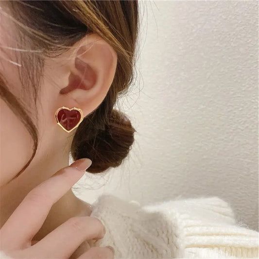 Maroon Heart Stud Earrings