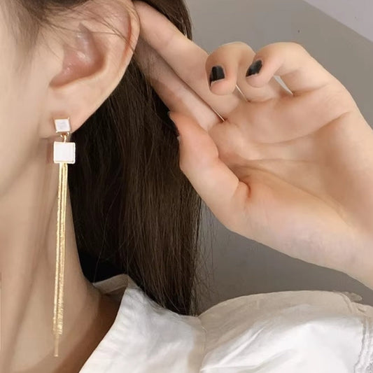 Square Long Tassel Drop Earrings