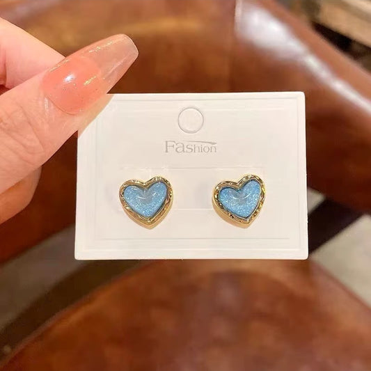Heart-Shaped Blue Stud Earrings