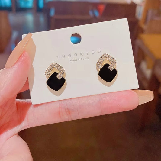 Black Enamel and Cubic Zirconia Stud Earrings
