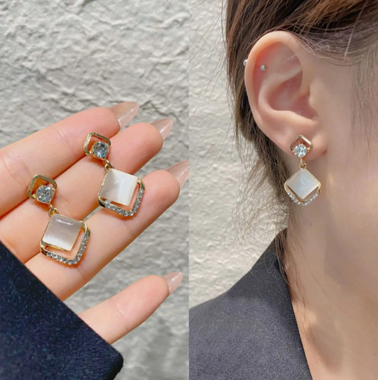 Square Pearl Bow Earring