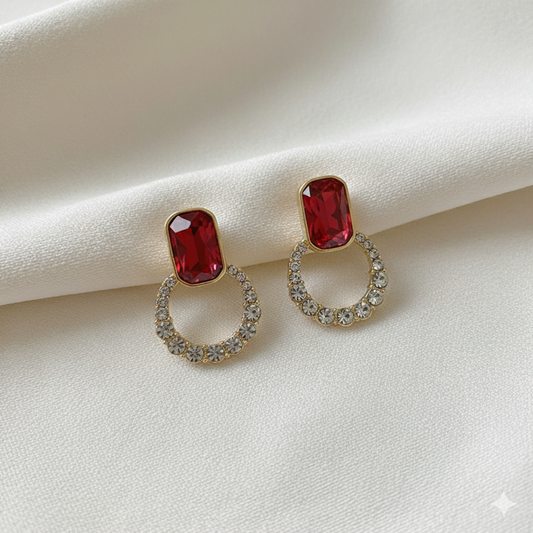 Korean Geometric Pendant Red Earring